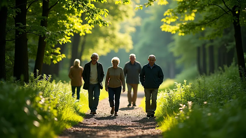 Group of older adults on riverside trail