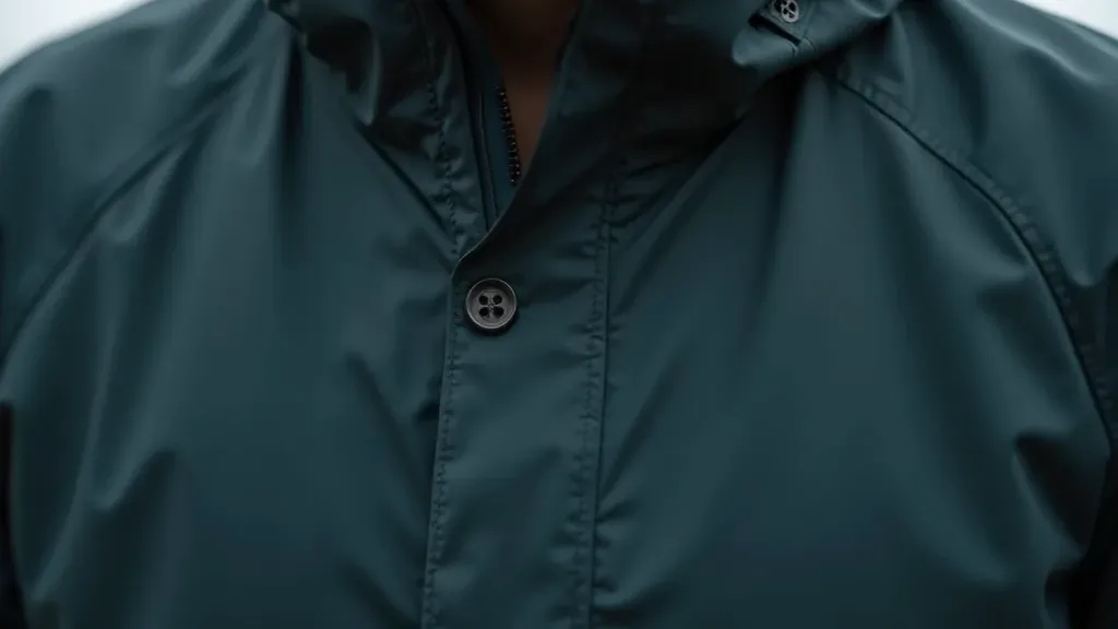 Close-up detail of waterproof seams and stitching on outdoor jacket