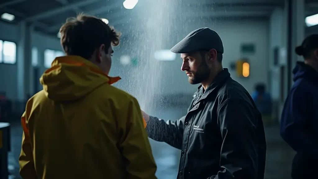 Quality testing process for rain jackets and waterproof gear